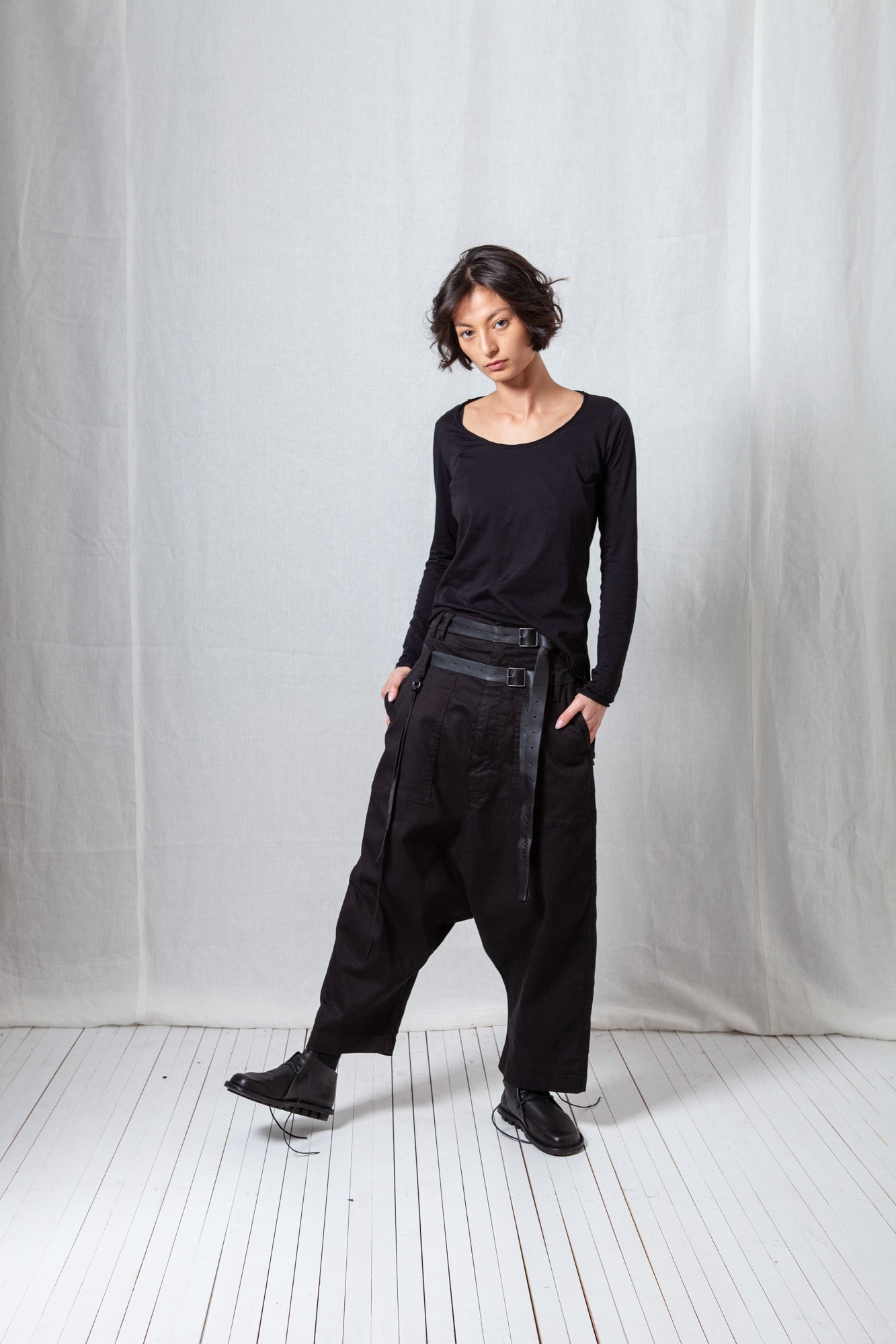 Big Double Belted Trousers_Super Denim Stretch