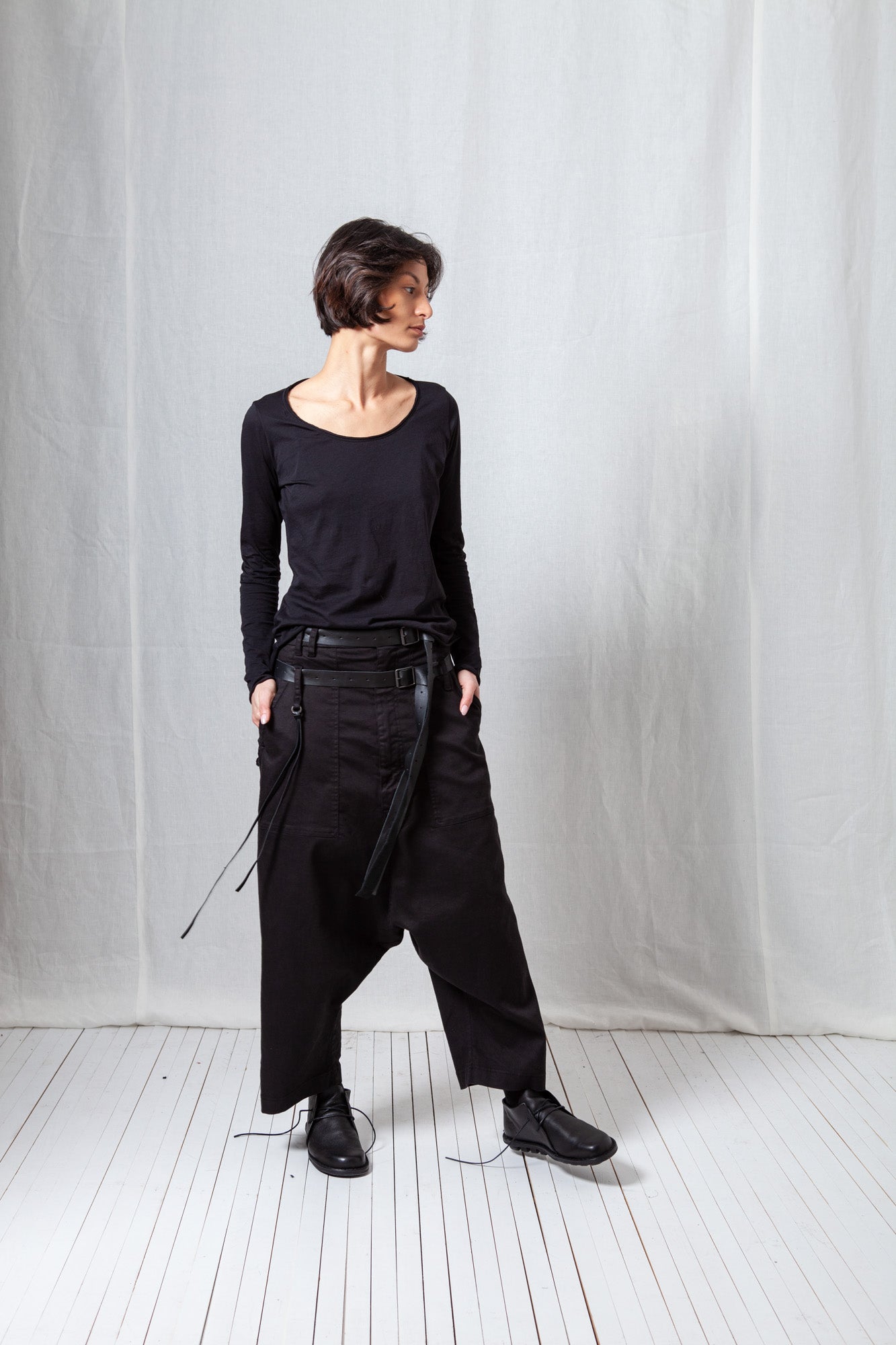 Big Double Belted Trousers_Super Denim Stretch