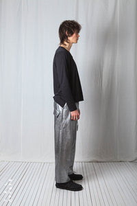 Double Belted Hang Loose Trousers_Metallic Denim