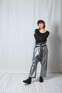 Double Belted Hang Loose Trousers_Metallic Denim