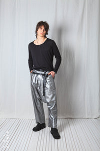 Double Belted Hang Loose Trousers_Metallic Denim