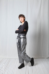 Double Belted Hang Loose Trousers_Metallic Denim