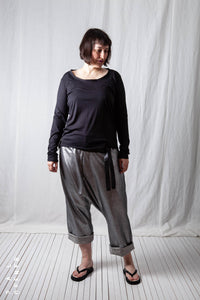 Double Belted Hang Loose Trousers_Metallic Denim