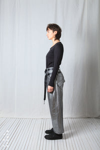 Double Belted Hang Loose Trousers_Metallic Denim