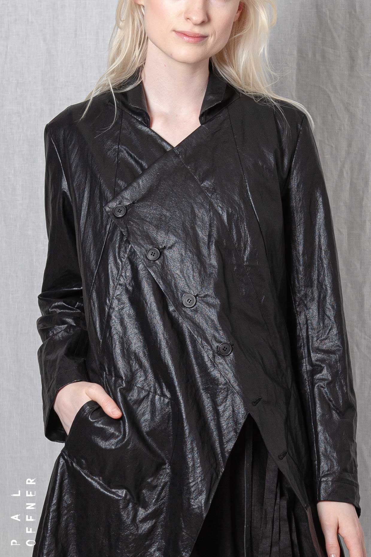 Draped Coat_Coated Viscose