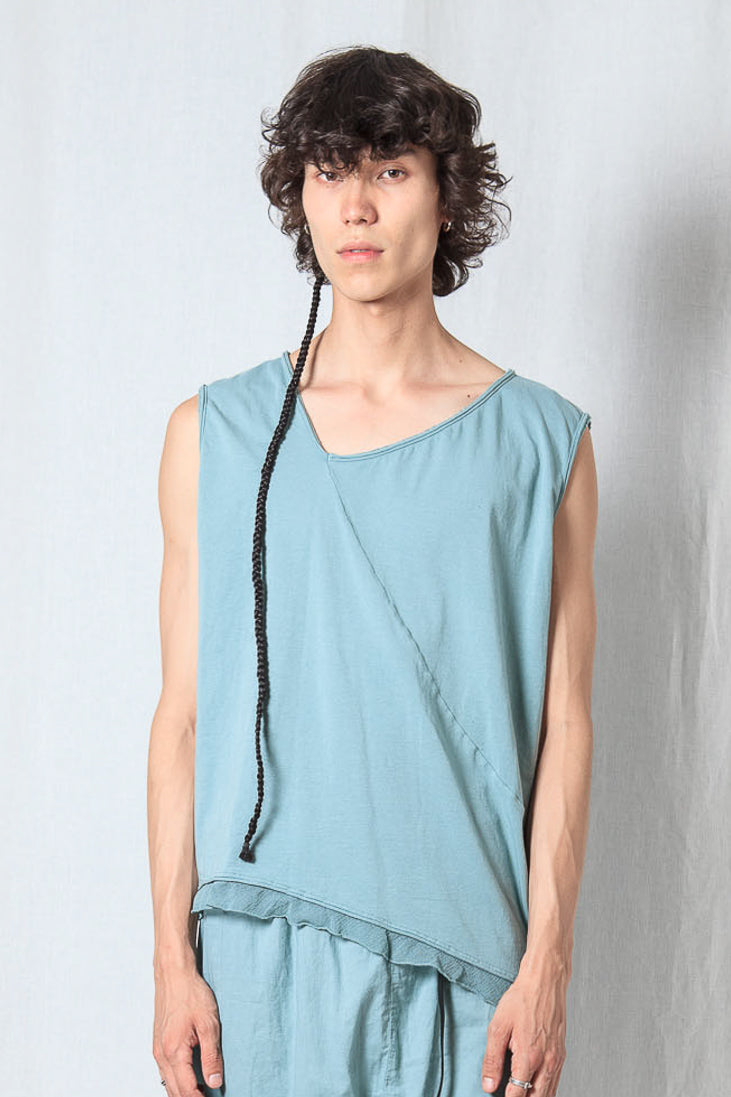 Loose Asymmetric Top_Cotton Jersey + Mesh