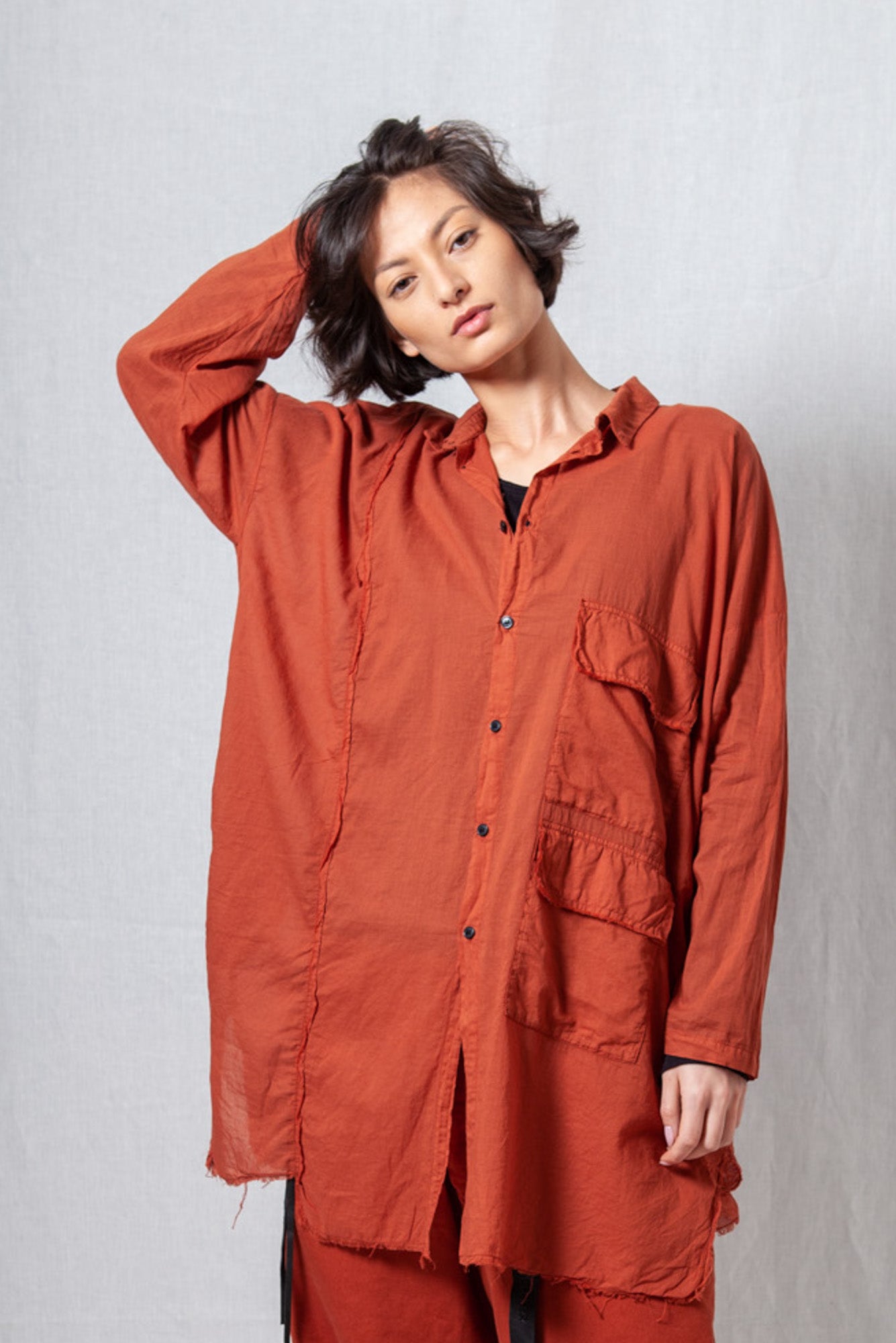 Patched Oversize Shirt_Sheer Cotton Voile